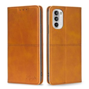 For Motorola Moto G52 4G/G82 5G Cow Texture Magnetic Horizontal Flip Leather Phone Case(Light Brown) (OEM)