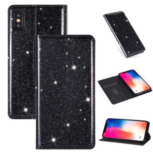 For iPhone XR Ultrathin Glitter Magnetic Horizontal Flip Leather Case with Holder & Card Slots(Black) (OEM)