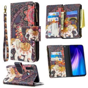 For Xiaomi Redmi Note 8 Colored Drawing Pattern Zipper Horizontal Flip Leather Case with Holder & Card Slots & Wallet(Flower Elephants) (OEM)
