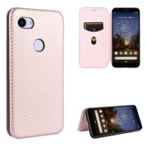 For Google Pixel 3a Carbon Fiber Texture Horizontal Flip TPU + PC + PU Leather Case with Card Slot(Pink) (OEM)