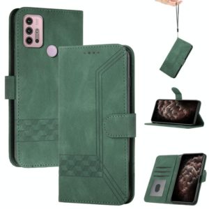 For Motorola Moto G10 / G20 / G30 Cubic Skin Feel Flip Leather Phone Case(Dark Green) (OEM)