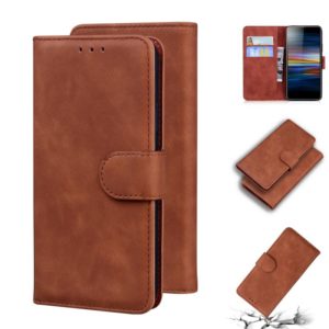 For Sony Xperia L3 Skin Feel Pure Color Flip Leather Phone Case(Brown) (OEM)