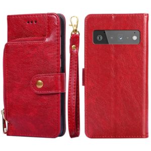For Google Pixel 6 Pro Zipper Bag Horizontal Flip Leather Phone Case with Holder & Card Slots & Lanyard(Red) (OEM)