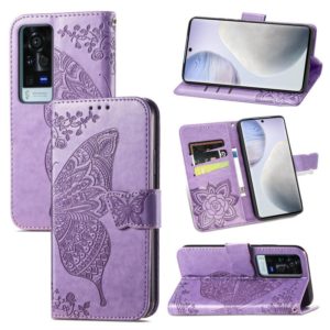 For vivo X60 Pro Butterfly Love Flowers Embossed Horizontal Flip Leather Case with Holder & Card Slots & Wallet & Lanyard(Light Purple) (OEM)