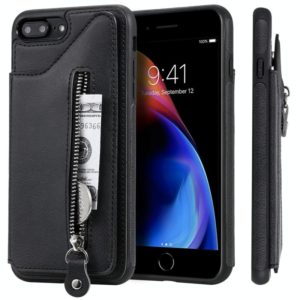 For iPhone 8 Plus / 7 Plus Solid Color Double Buckle Zipper Shockproof Protective Case(Black) (OEM)