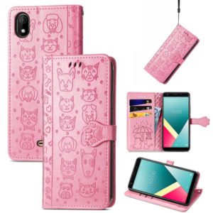 For Wiko Y61 Lovely Cat and Dog Embossing Pattern Horizontal Flip Leather Case , with Holder & Card Slots & Wallet & Cartoon Clasp & Lanyard(Pink) (OEM)