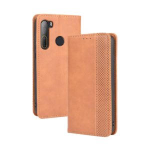 For HTC Desire 20 Pro Magnetic Buckle Retro Crazy Horse Texture Horizontal Flip Leather Case , with Holder & Card Slots & Photo Frame(Brown) (OEM)