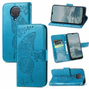 For Nokia 6.3 Butterfly Love Flower Embossed Horizontal Flip Leather Case with Bracket / Card Slot / Wallet / Lanyard(Blue) (OEM)