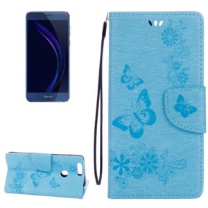 For Huawei Honor 8 Butterflies Embossing Horizontal Flip Leather Case with Holder & Card Slots & Wallet & Lanyard(Blue) (OEM)