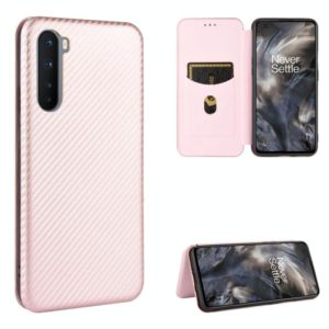 For OnePlus Nord Carbon Fiber Texture Horizontal Flip TPU + PC + PU Leather Case with Card Slot(Pink) (OEM)