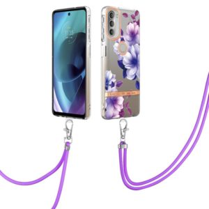 For Motorola Moto G51 5G Flowers Series TPU Phone Case with Lanyard(Purple Begonia) (OEM)