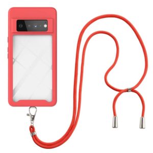 For Google Pixel 6 Pro Starry Sky Solid Color Series Shockproof PC + TPU Protective Case with Neck Strap(Red) (OEM)
