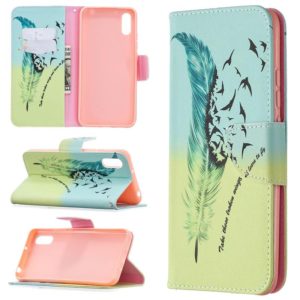 For Xiaomi Redmi 9A Colored Drawing Pattern Horizontal Flip Leather Case with Holder & Card Slots & Wallet(Feather Bird) (OEM)