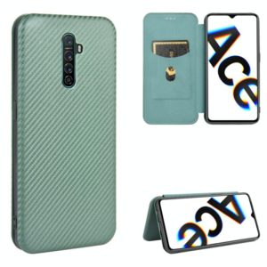 For OPPO Rnoe Ace Carbon Fiber Texture Horizontal Flip TPU + PC + PU Leather Case with Card Slot(Green) (OEM)