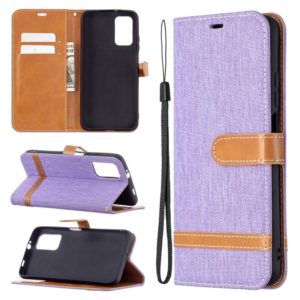 For Xiaomi Poco M3 Color Matching Denim Texture Horizontal Flip Leather Case with Holder & Card Slots & Wallet & Lanyard(Purple) (OEM)