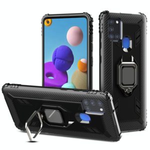 For Samsung Galaxy A21S Carbon Fiber Protective Case with 360 Degree Rotating Ring Holder(Black) (OEM)