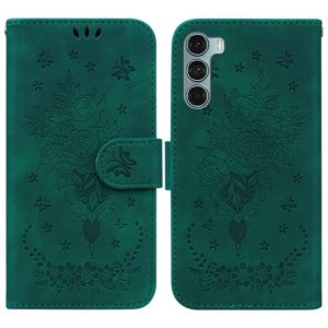 For Motorola Moto G200 5G / Edge S30 Butterfly Rose Embossed Leather Phone Case(Green) (OEM)