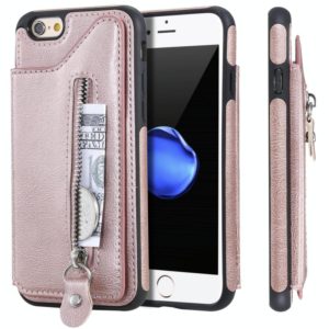 For iPhone 6 Solid Color Double Buckle Zipper Shockproof Protective Case(Rose Gold) (OEM)