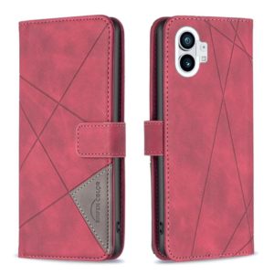 For Nothing Phone 1 Magnetic Buckle Rhombus Texture Leather Phone Case(Red) (OEM)
