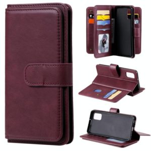 For Samsung Galaxy A41 Multifunctional Magnetic Copper Buckle Horizontal Flip Solid Color Leather Case with 10 Card Slots & Wallet & Holder & Photo Frame(Wine Red) (OEM)