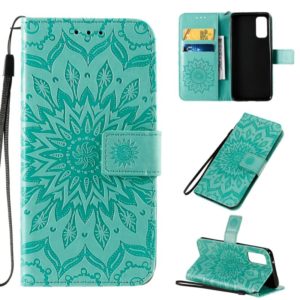For Galaxy S20 Sun Print Horizontal Flip Protective Case with Holder & Card Slots & Wallet(Green) (OEM)