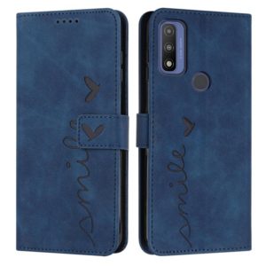 For Motorola G Pure Skin Feel Heart Pattern Leather Phone Case(Blue) (OEM)