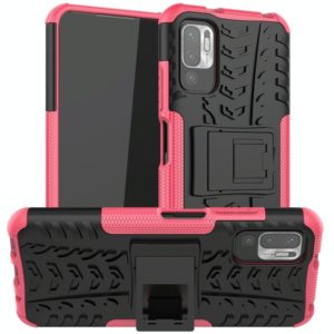 For Xiaomi Redmi Note 10 5G Tire Texture Shockproof TPU+PC Protective Case with Holder(Pink) (OEM)
