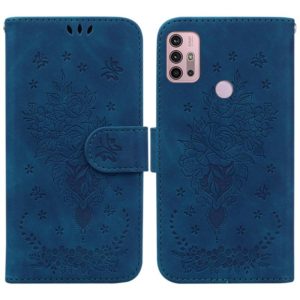 For Motorola Moto G31 / G41 Butterfly Rose Embossed Leather Phone Case(Blue) (OEM)