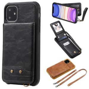 For iPhone 11 Vertical Flip Shockproof Leather Protective Case with Long Rope, Support Card Slots & Bracket & Photo Holder & Wallet Function(Black) (OEM)