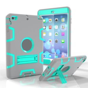 For iPad Mini 3 / 2 / 1 Shockproof PC + Silicone Protective Case，with Holder(Gray Mint Green) (OEM)