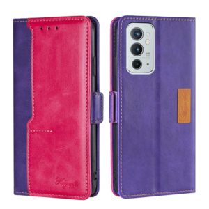 For OnePlus 9RT 5G Retro Texture Contrast Color Side Buckle Horizontal Flip Leather Phone Case with Holder & Card Slots & Wallet(Purple+Rose Red) (OEM)