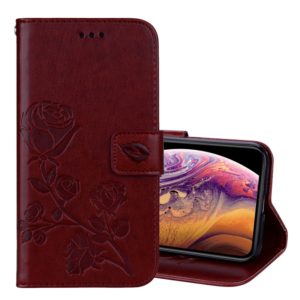 For iPhone XS Max Rose Embossed Horizontal Flip PU Leather Case with Holder & Card Slots & Wallet(Brown) (OEM)