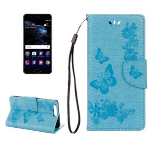 For Huawei P10 Plus Butterflies Embossing Horizontal Flip Leather Case with Holder & Card Slots & Wallet & Lanyard(Blue) (OEM)