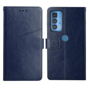 For Motorola Edge 20 Pro Y Stitching Horizontal Flip Leather Phone Case with Holder & Card Slots & Wallet & Photo Frame(Blue) (OEM)