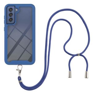 For Samsung Galaxy S21 FE Starry Sky Solid Color Series Shockproof PC + TPU Protective Case with Neck Strap(Blue) (OEM)