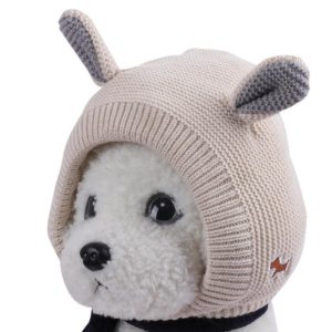 Autumn And Winter Warm Knitted Rabbit Ears Pet Hat(Beige) (OEM)