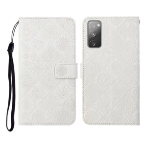For Samsung Galaxy S20 FE Ethnic Style Embossed Pattern Horizontal Flip Leather Case with Holder & Card Slots & Wallet & Lanyard(White) (OEM)