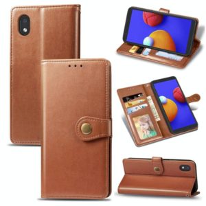 For Samsung Galaxy A01 Core Retro Solid Color Leather Buckle Phone Case with Lanyard & Photo Frame & Card Slot & Wallet & Stand Function(Brown) (OEM)