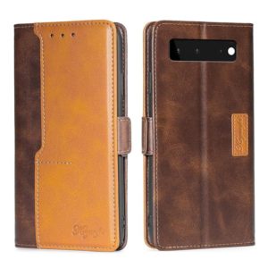 For Google Pixel 6 Retro Texture Contrast Color Buckle Horizontal Flip Leather Phone Case with Holder(Dark Brown+Gold) (OEM)