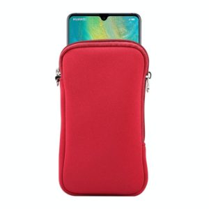 Universal Elasticity Zipper Protective Case Storage Bag with Lanyard For Huawei Mate 20 X / 7.2 inch Smart Phones(Purplish Red) (OEM)