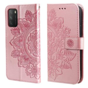 For Xiaomi Poco M3 / Redmi Note 9 4G 7-petal Flowers Embossing Pattern Horizontal Flip PU Leather Case with Holder & Card Slots & Wallet & Photo Frame(Rose Gold) (OEM)