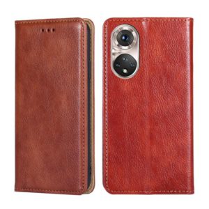 For Honor 50 Pro Gloss Oil Solid Color Magnetic Leather Phone Case(Brown) (OEM)