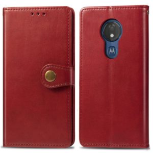 Retro Solid Color Leather Buckle Mobile Phone Protection Leather Case with Lanyard & Photo Frame & Card Slot & Wallet & Bracket Function for Motorola Moto G7 Play(Red) (OEM)