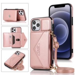 For iPhone 12 / 12 Pro Multi-functional Cross-body Card Bag TPU+PU Back Cover Case with Holder & Card Slot & Wallet(Rose Gold) (OEM)