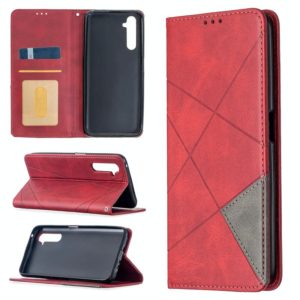 For OPPO Realme 6 Pro Rhombus Texture Horizontal Flip Magnetic Leather Case with Holder & Card Slots(Red) (OEM)
