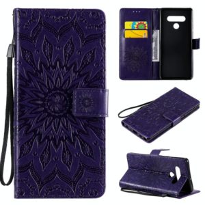For LG Stylo 6 Pressed Printing Sunflower Pattern Horizontal Flip PU Leather Case Holder & Card Slots & Wallet & Lanyard(Purple) (OEM)