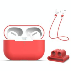 For AirPods Pro 3 in 1 Silicone Earphone Protective Case + Earphones Buckle + Anti-lost Rope Set(Red) (OEM)