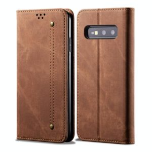 For Galaxy S10e Denim Texture Casual Style Horizontal Flip Leather Case with Holder & Card Slots & Wallet(Brown) (OEM)
