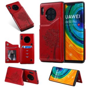 For Huawei Mate30 Pro Cat Tree Embossing Pattern Shockproof Protective Case with Card Slots & Photo Frame(Red) (OEM)