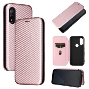 For Fujitsu Arrows WE Carbon Fiber Texture Horizontal Flip TPU + PC + PU Leather Case with Card Slot(Pink) (OEM)